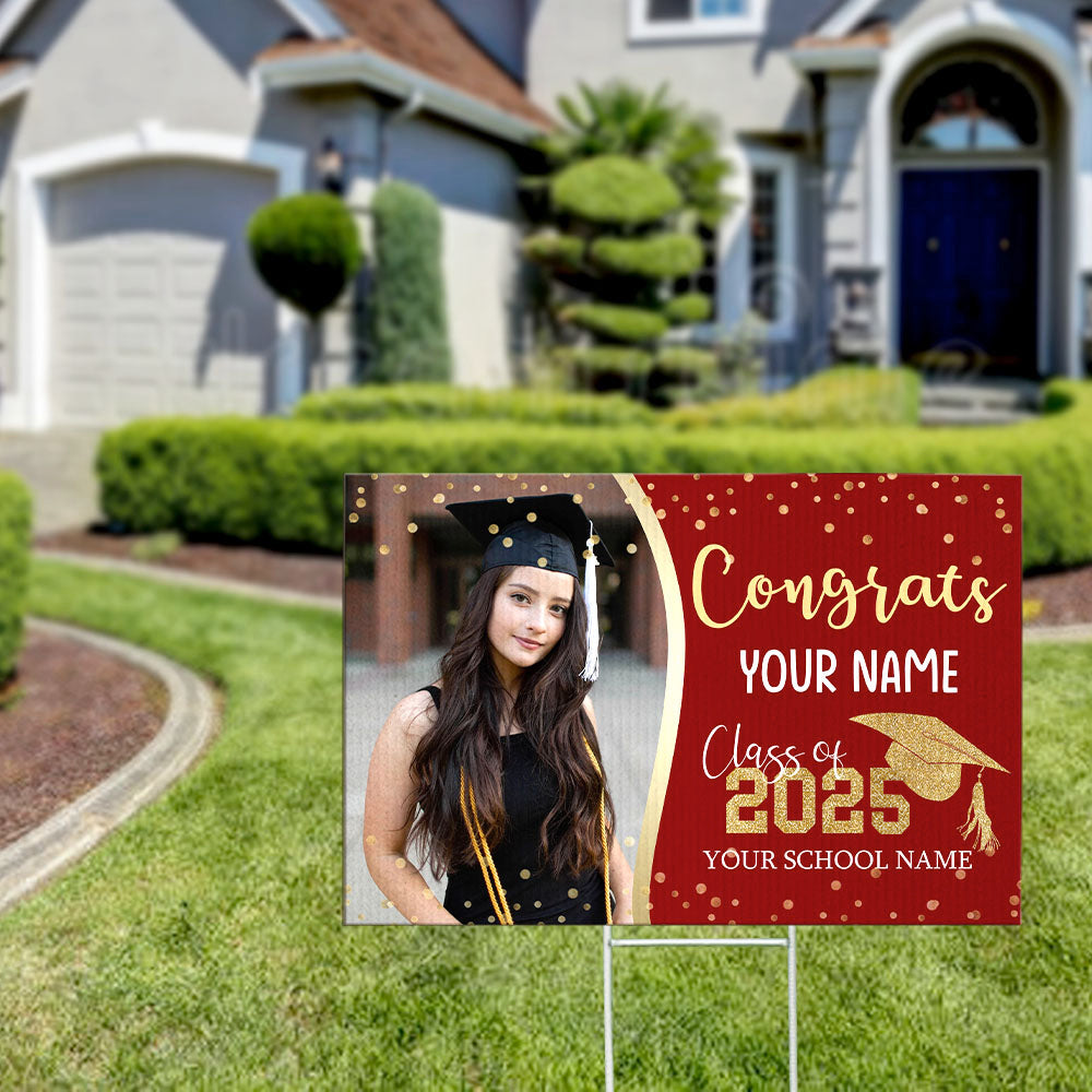 Custom Congrats Graduation Photo Lawn Sign With Stake, Graduation Decorations