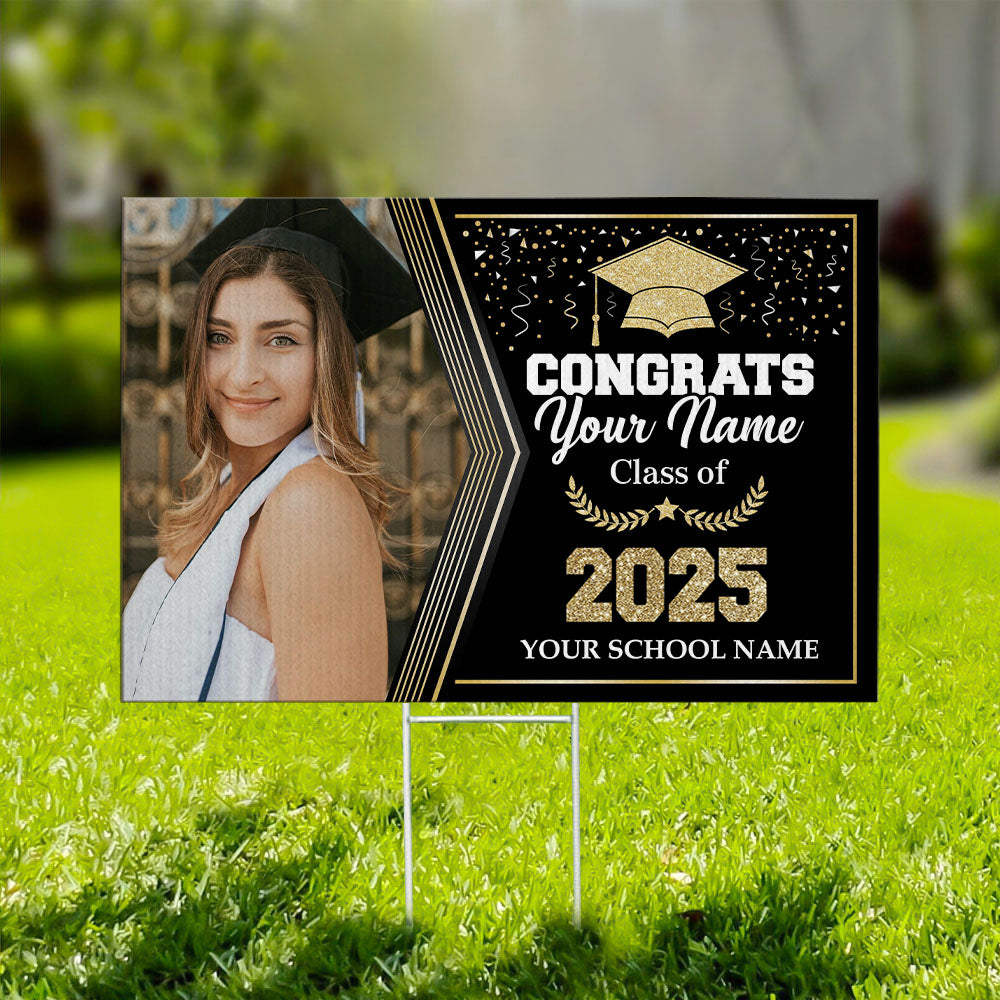 Custom Photo Congrats Class of 2025 Lawn Sign With Stake, Graduation Decoration Gift