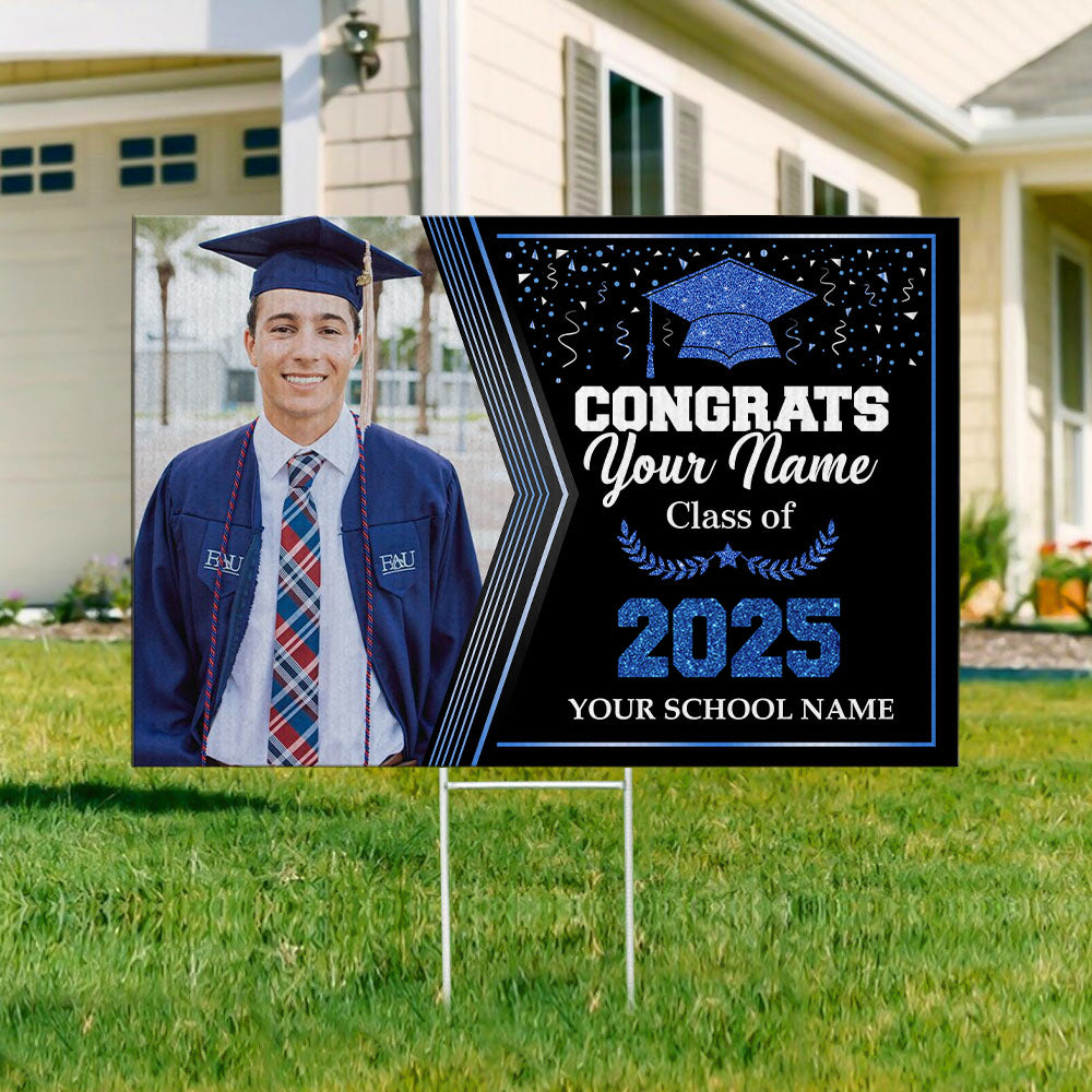 Custom Photo Congrats Class of 2025 Lawn Sign With Stake, Graduation Decoration Gift