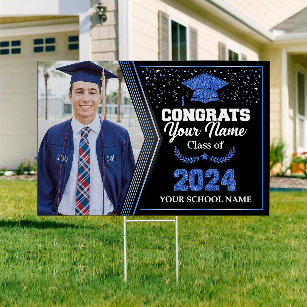 Custom Photo Congrats Class of 2024 Lawn Sign With Stake, Graduation Decoration Gift AN