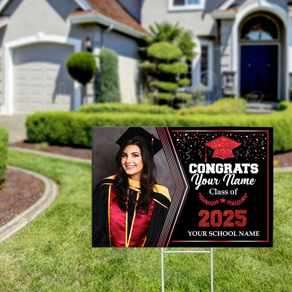 Custom Photo Congrats Class of 2025 Lawn Sign With Stake, Graduation Decoration Gift