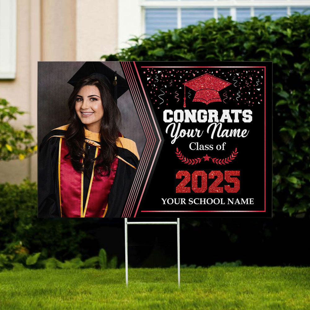 Custom Photo Congrats Class of 2025 Lawn Sign With Stake, Graduation Decoration Gift