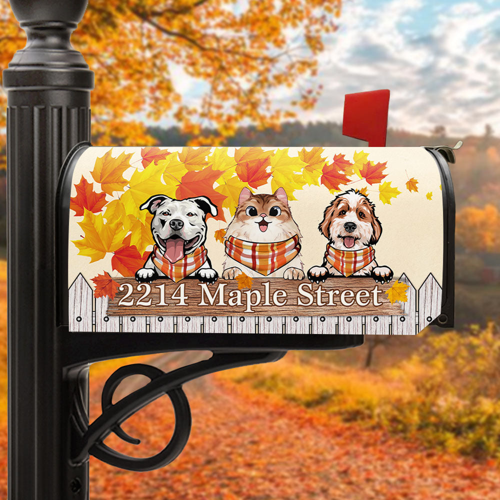 Personalized Mailbox Cover- Gift For Dog Cat Lovers- Hello Fall Maple Leaves AF
