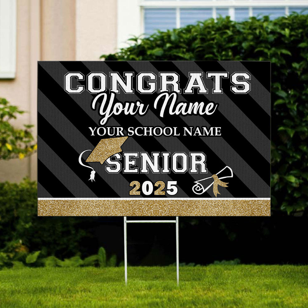 Custom Senior 2025 Glitter Graduation Lawn Sign With Stake, Graduation Gift