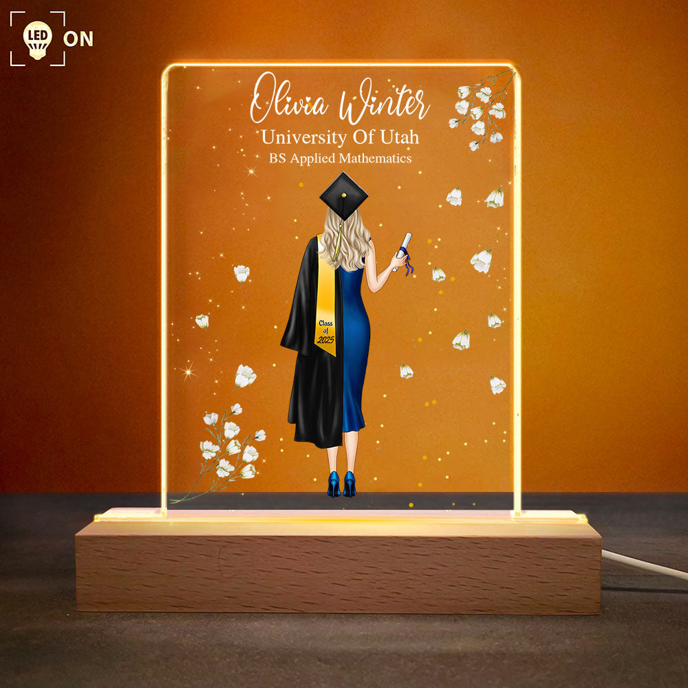 Custom Happy Graduation 3D LED Light With Rectangular Wooden Base, Graduation Gift