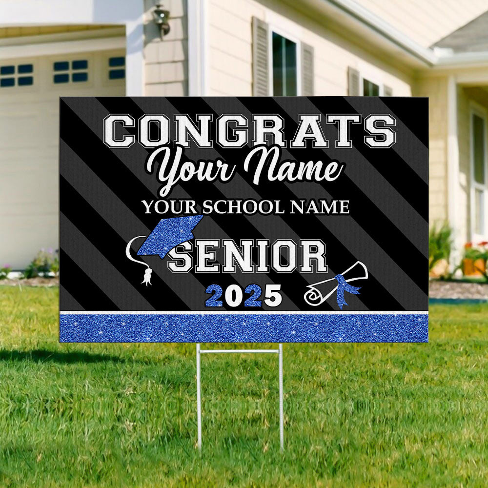 Custom Senior 2025 Glitter Graduation Lawn Sign With Stake, Graduation Gift