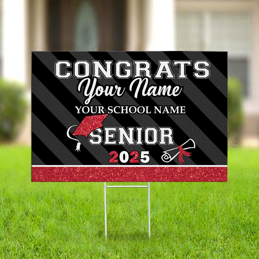 Custom Senior 2025 Glitter Graduation Lawn Sign With Stake, Graduation Gift