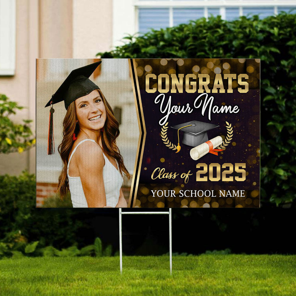 Personalized Metal Pattern Congrats Class Of 2025 Photo Proud Yard Sign, Decoration Graduation Gift