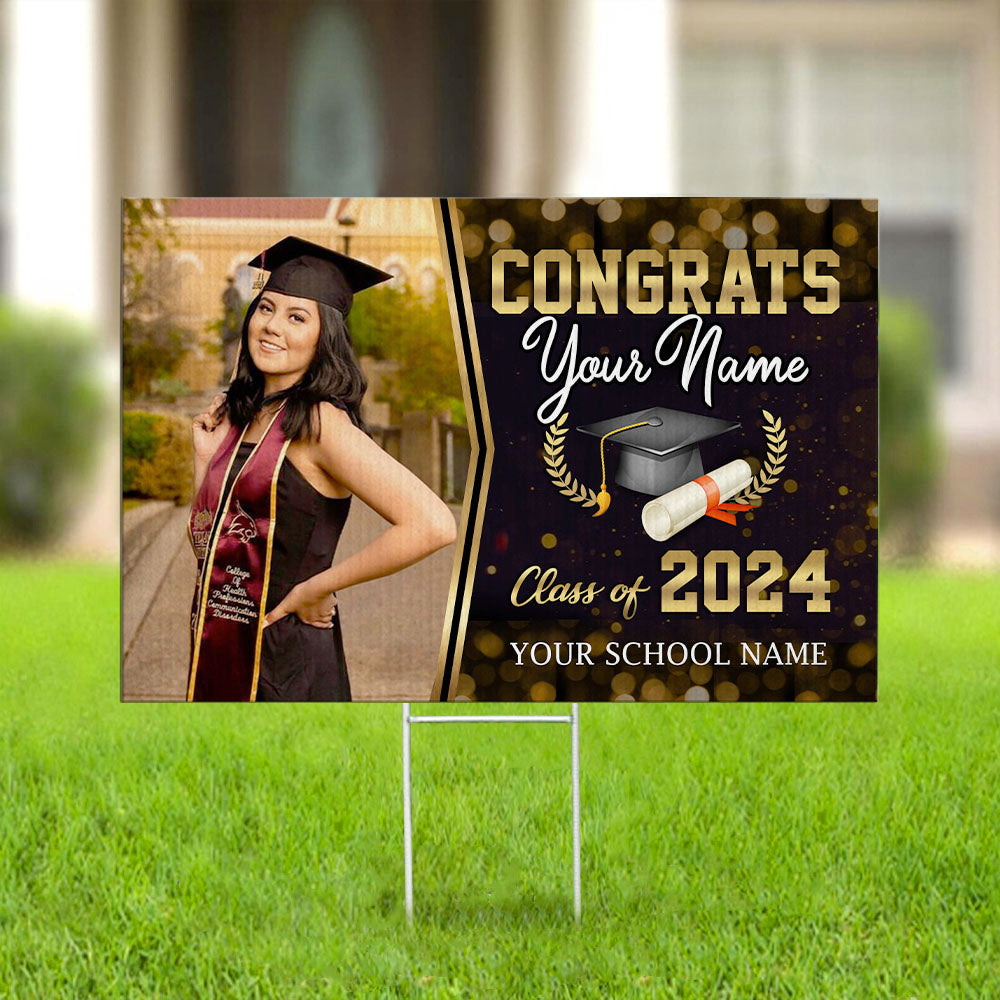 Personalized Metal Pattern Congrats Class Of 2024 Photo Proud Yard Sign, Decoration Graduation Gift AN