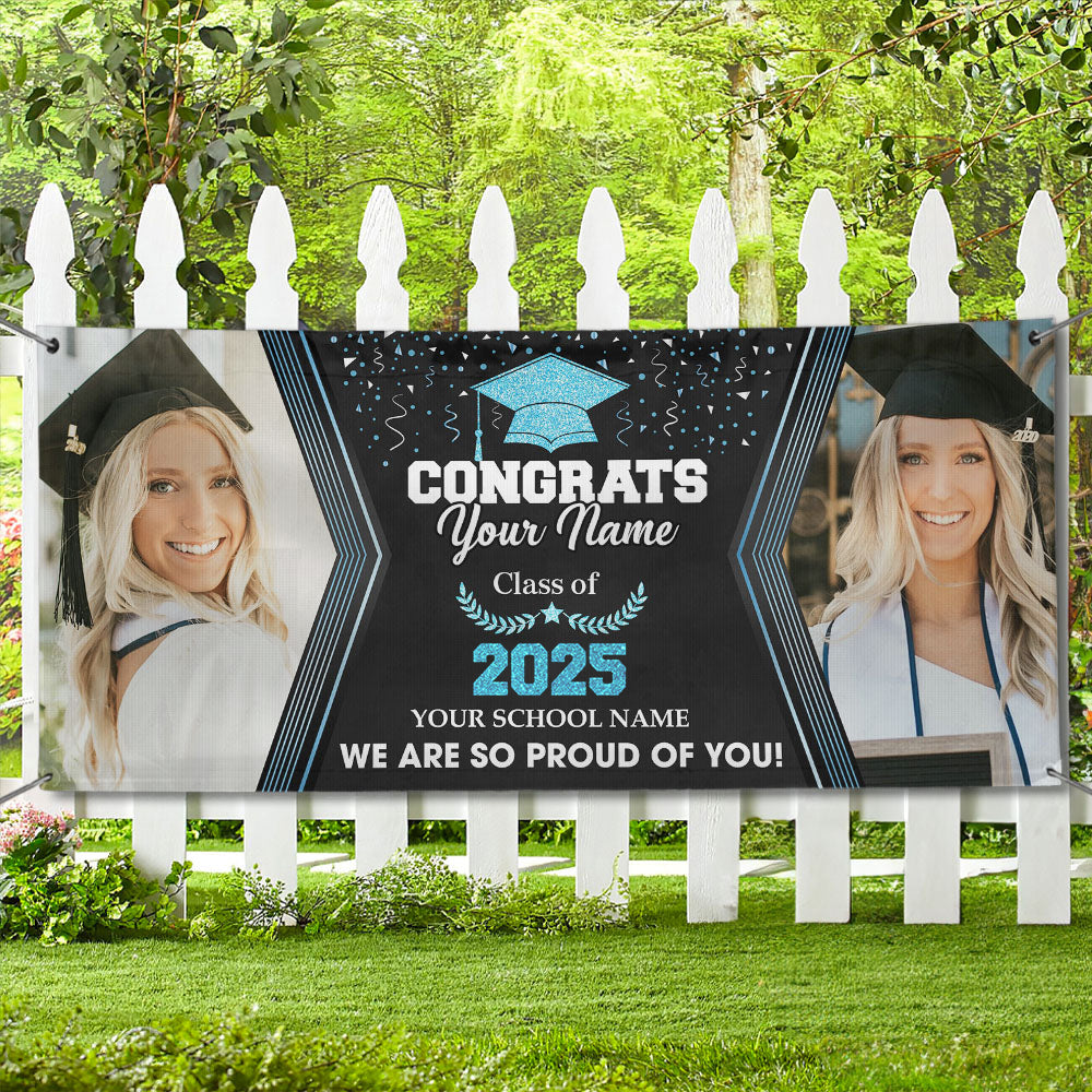 Gliltter Congrats Class Of 2025 Photo Personalized Banner, Graduation Decoration Gift