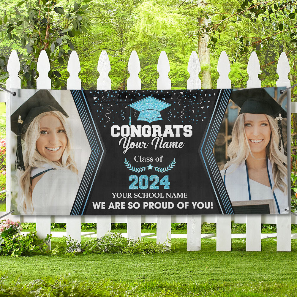 Gliltter Congrats Class Of 2024 Photo Personalized Banner, Graduation Decoration Gift