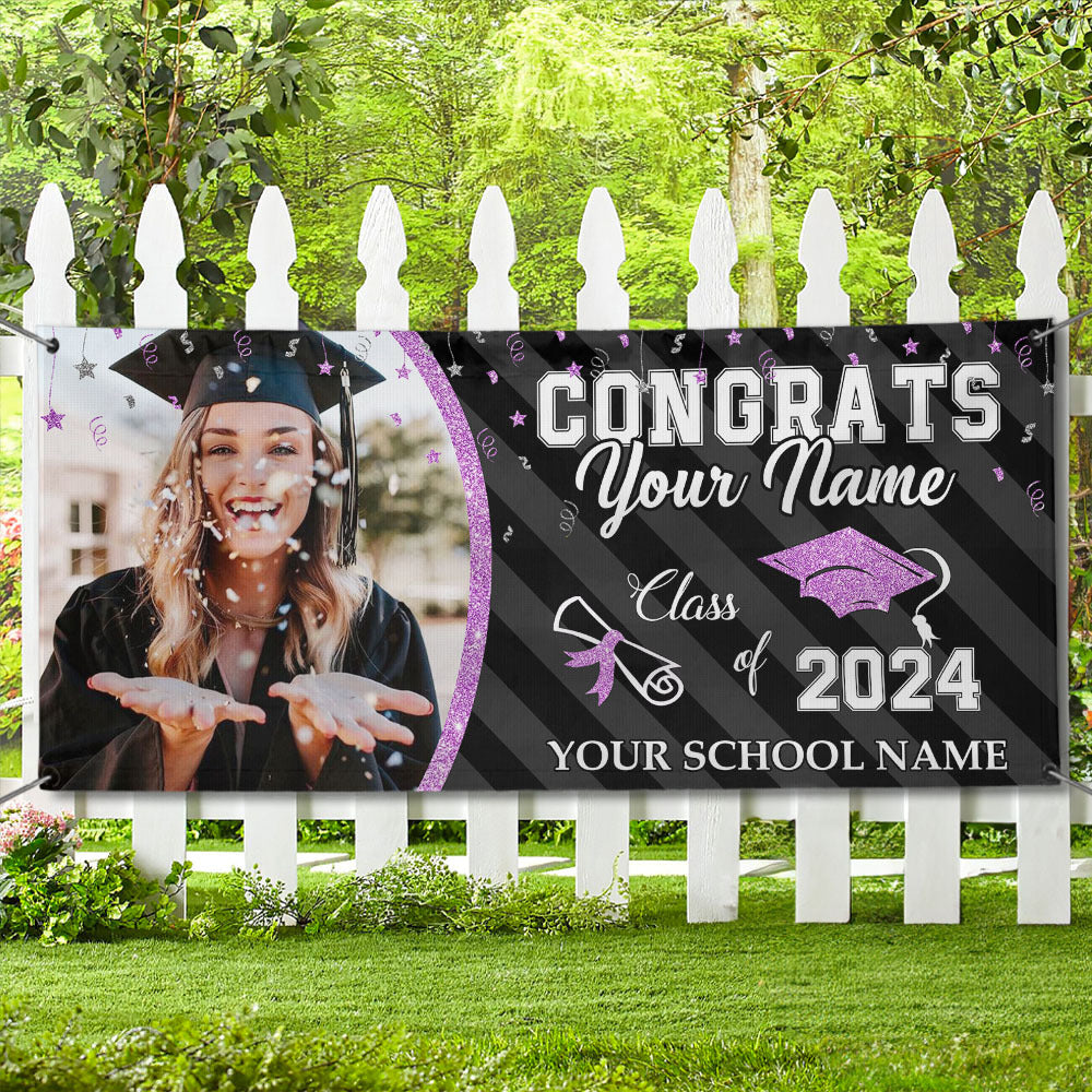 Custom Photo Congrats Class Of 2023 Glitter Graduation Banner, Graduation Decorations AJ