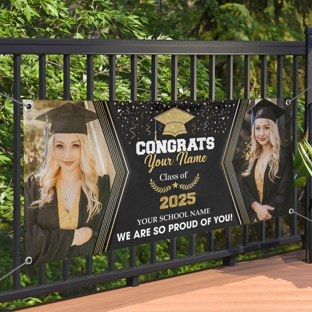 Gliltter Congrats Class Of 2025 Photo Personalized Banner, Graduation Decoration Gift