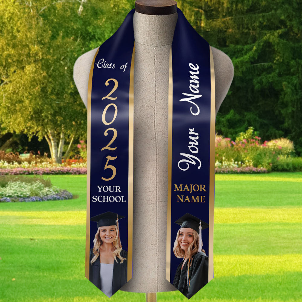 Custom 2 Photos Class of 2024 Graduation Stoles/Sash, Graduation Gift FC