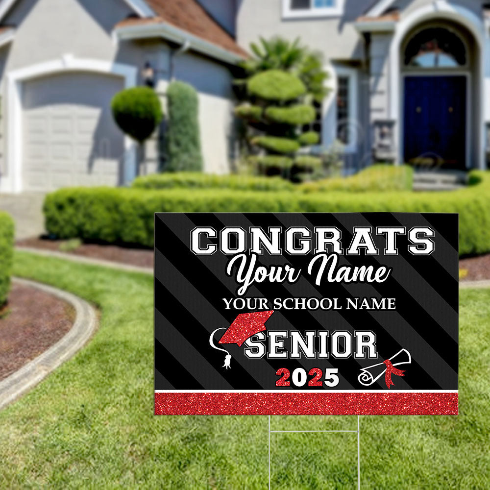 Custom Senior 2025 Glitter Graduation Lawn Sign With Stake, Graduation Gift