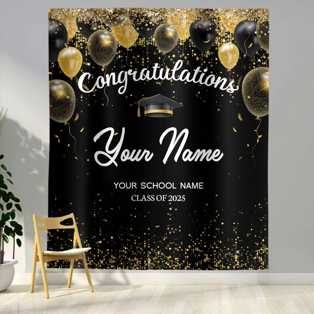 Custom Congratulations Glitter Balloons Graduation Backdrop, Graduation Party Decorations FC