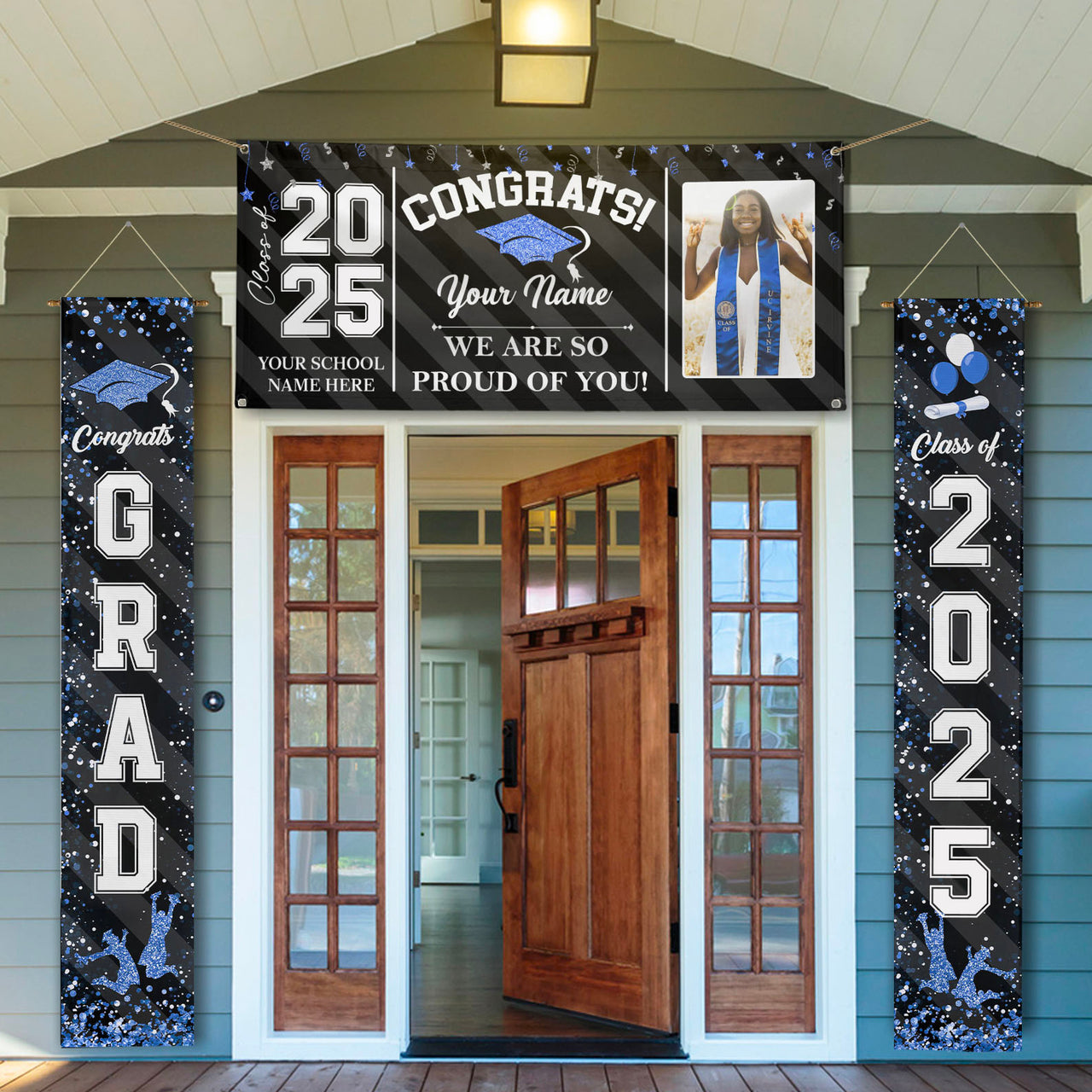 Custom Congrats Grad With Photo 3 Piece Set Graduation Banner, Graduation Gift