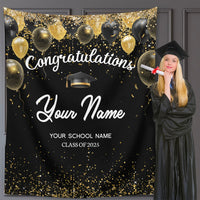 Thumbnail for Custom Congratulations Glitter Balloons Graduation Backdrop, Graduation Party Decorations FC