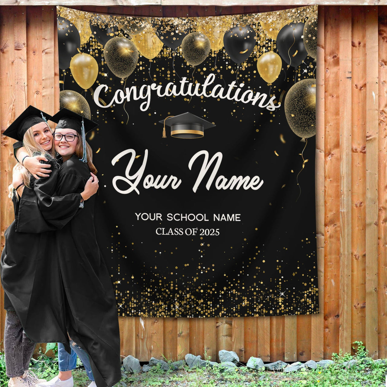 Custom Congratulations Glitter Balloons Graduation Backdrop, Graduation Party Decorations FC