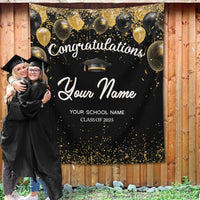 Thumbnail for Custom Congratulations Glitter Balloons Graduation Backdrop, Graduation Party Decorations FC