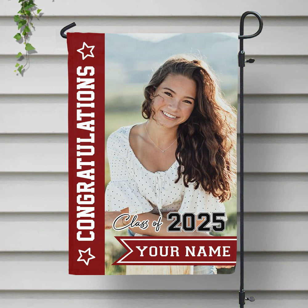 Personalized Congratulations Class of 2025 Photo Flag, Graduation Decoration Gift