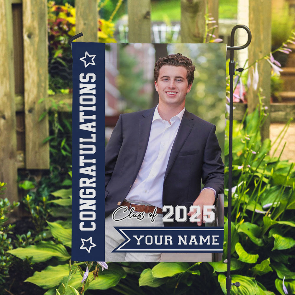 Personalized Congratulations Class of 2025 Photo Flag, Graduation Decoration Gift