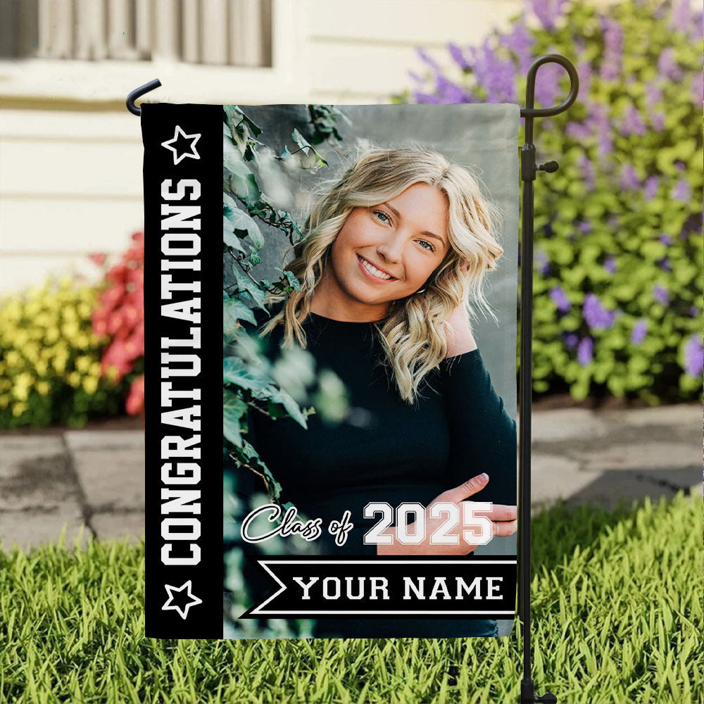 Personalized Congratulations Class of 2025 Photo Flag, Graduation Decoration Gift