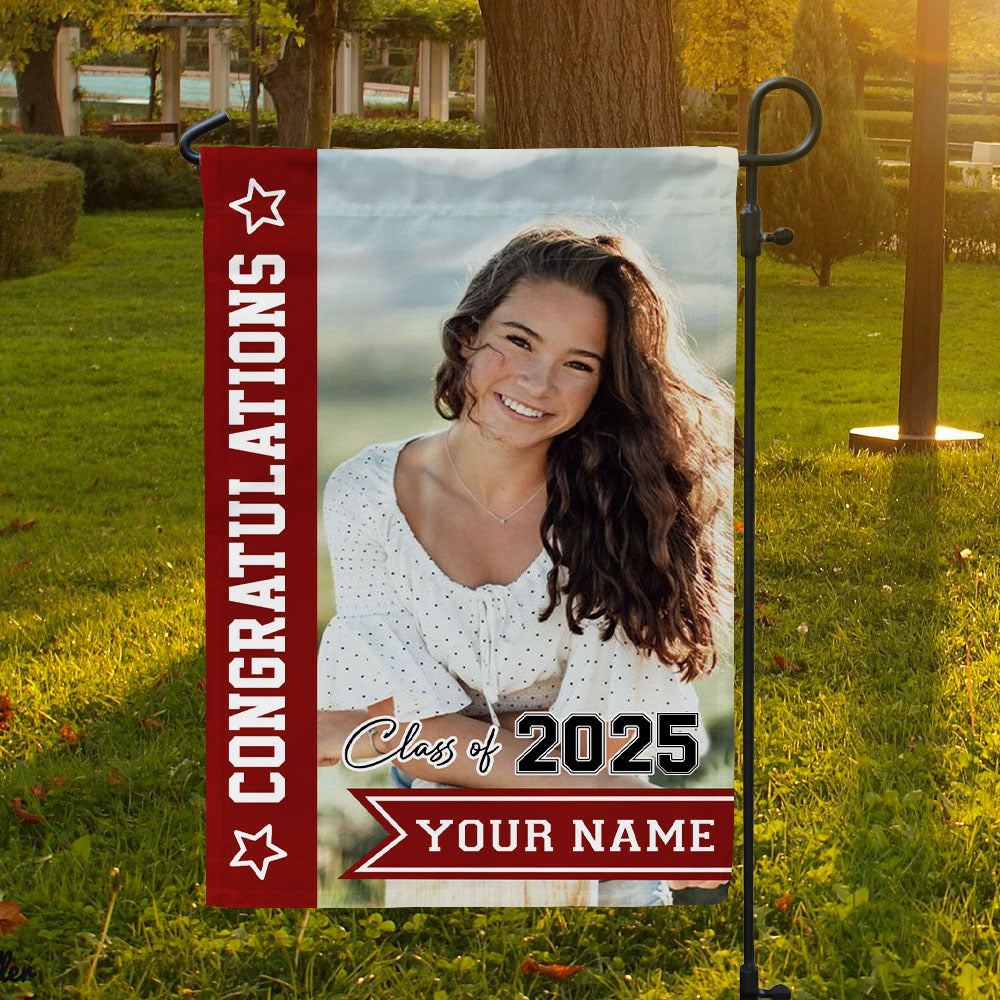 Personalized Congratulations Class of 2025 Photo Flag, Graduation Decoration Gift