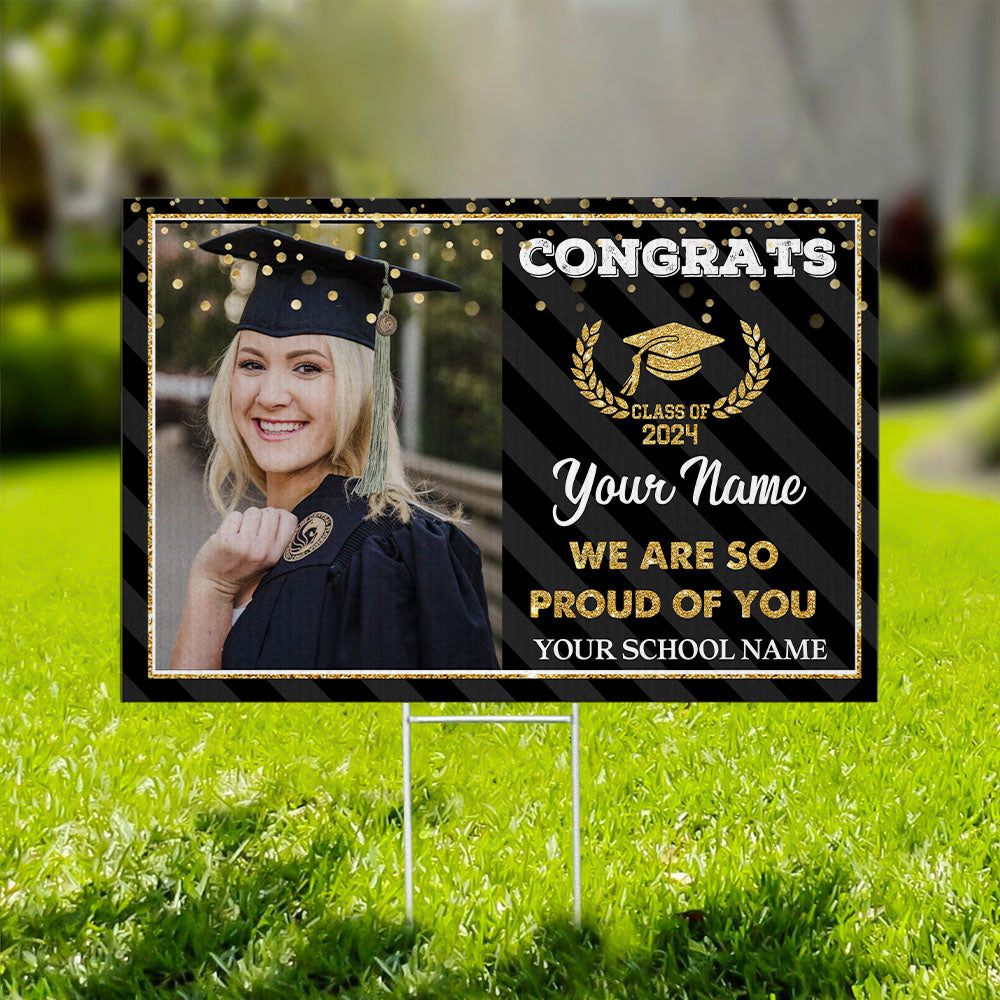 Custom Custom Congratulations Class Of 2024 With 2 Photos Graduation Lawn Sign, Graduation Decorations AN