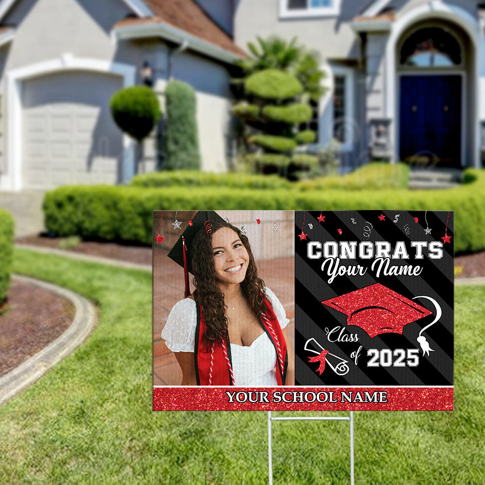 Custom Congrats Class Of 2025 Graduation Lawn Sign With Stake, Graduation Gift