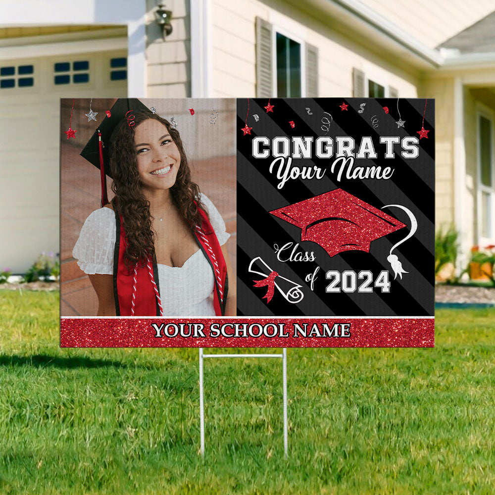 Custom Congrats Class Of 2024 Graduation Lawn Sign With Stake, Graduation Gift AN