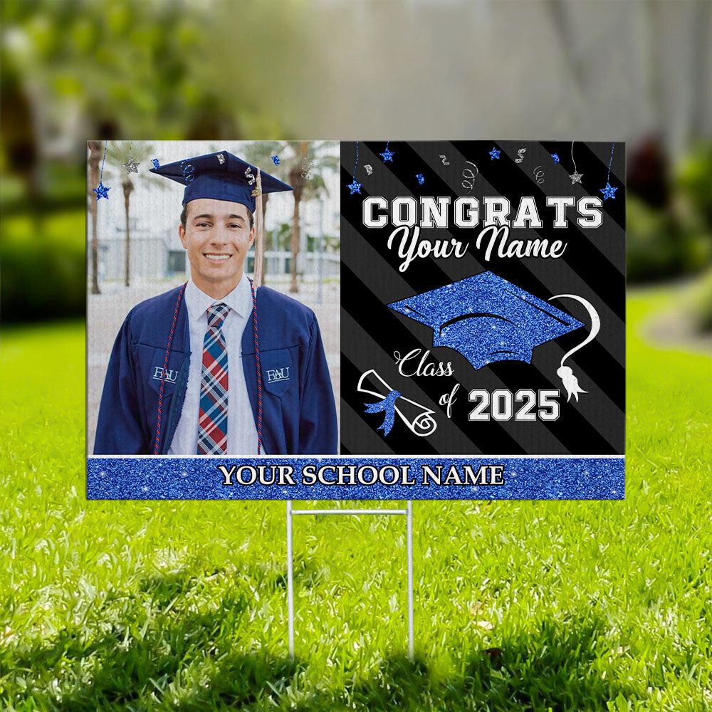 Custom Congrats Class Of 2025 Graduation Lawn Sign With Stake, Graduation Gift