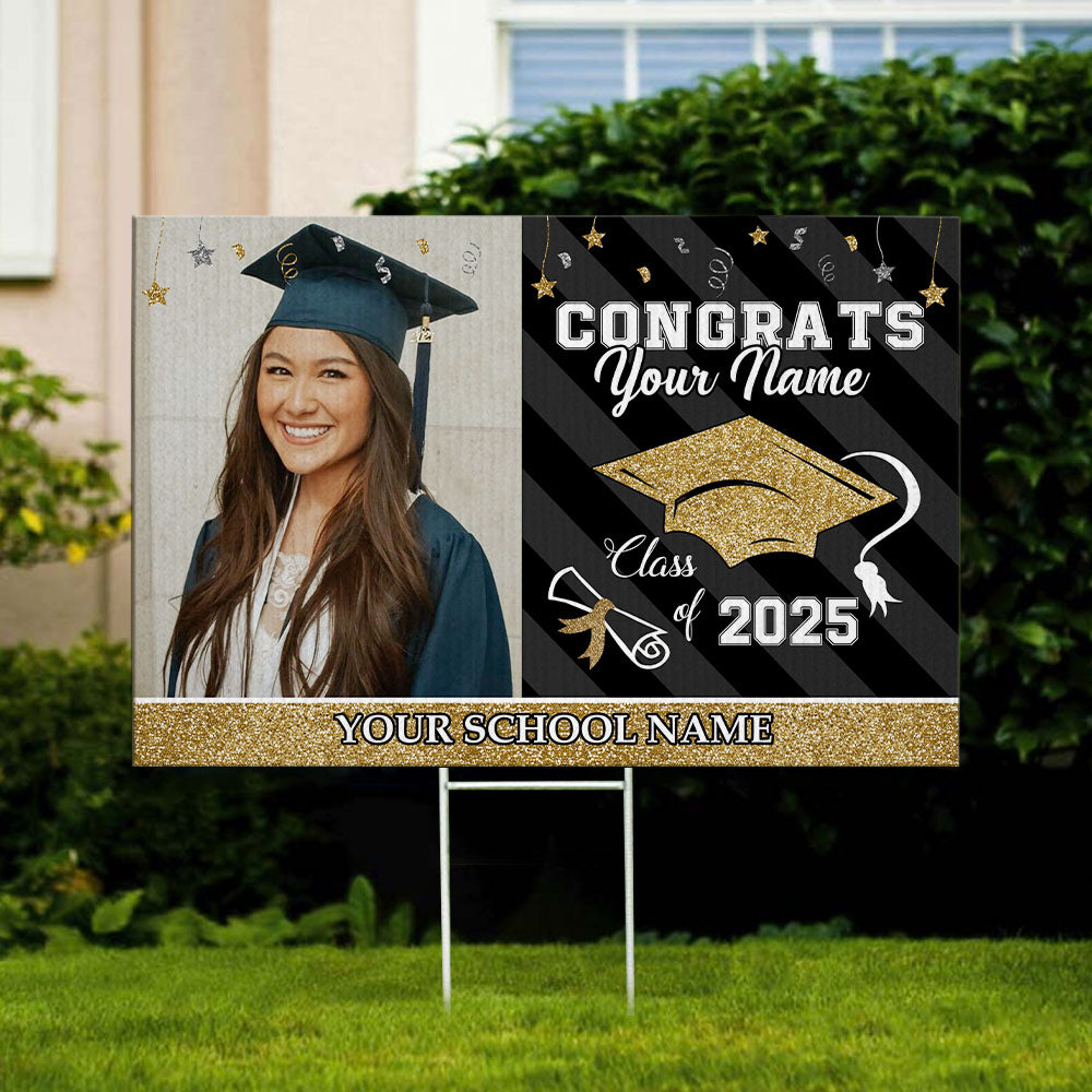 Custom Congrats Class Of 2025 Graduation Lawn Sign With Stake, Graduation Gift