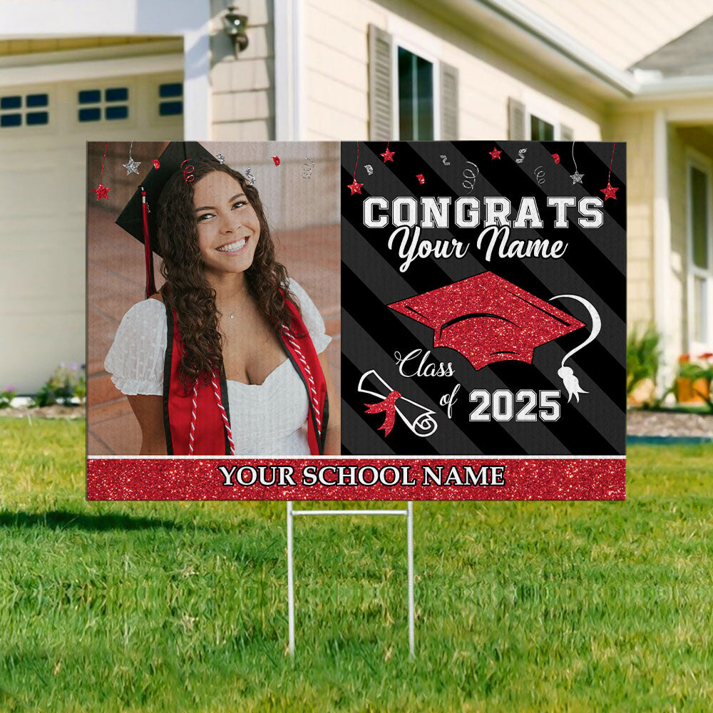 Custom Congrats Class Of 2025 Graduation Lawn Sign With Stake, Graduation Gift