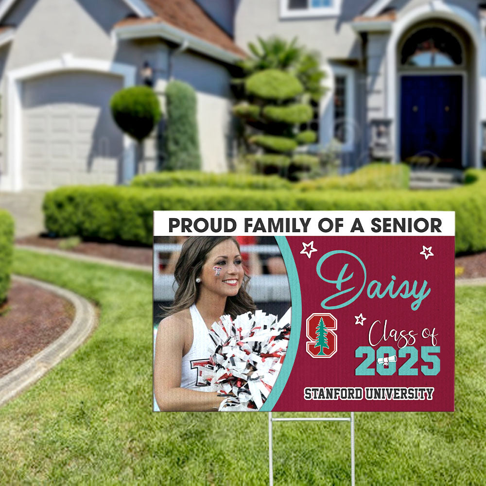 Custom Proud Family Of A Senior 2025 Photo Graduation Lawn Sign, Graduation Decorations