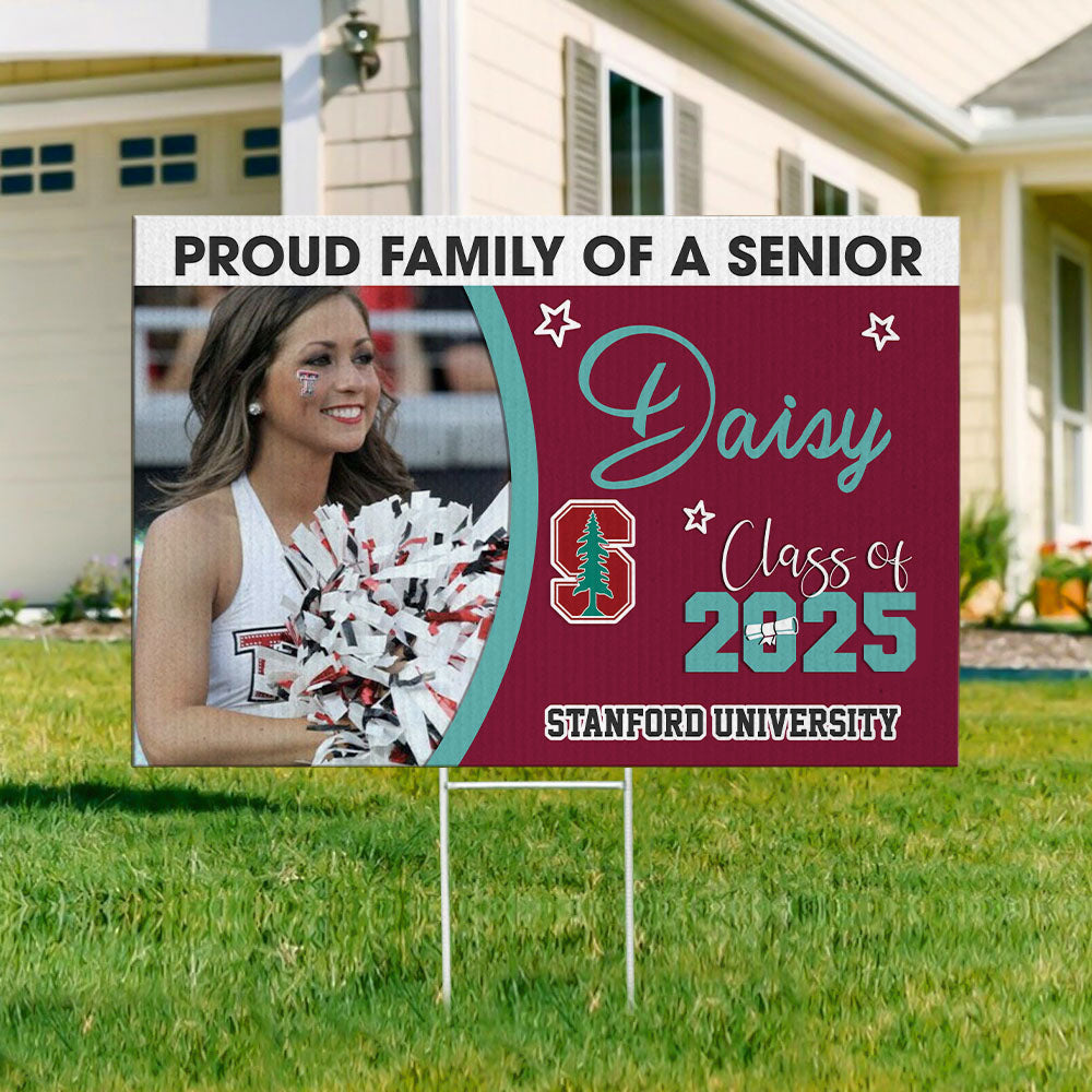 Custom Proud Family Of A Senior 2025 Photo Graduation Lawn Sign, Graduation Decorations