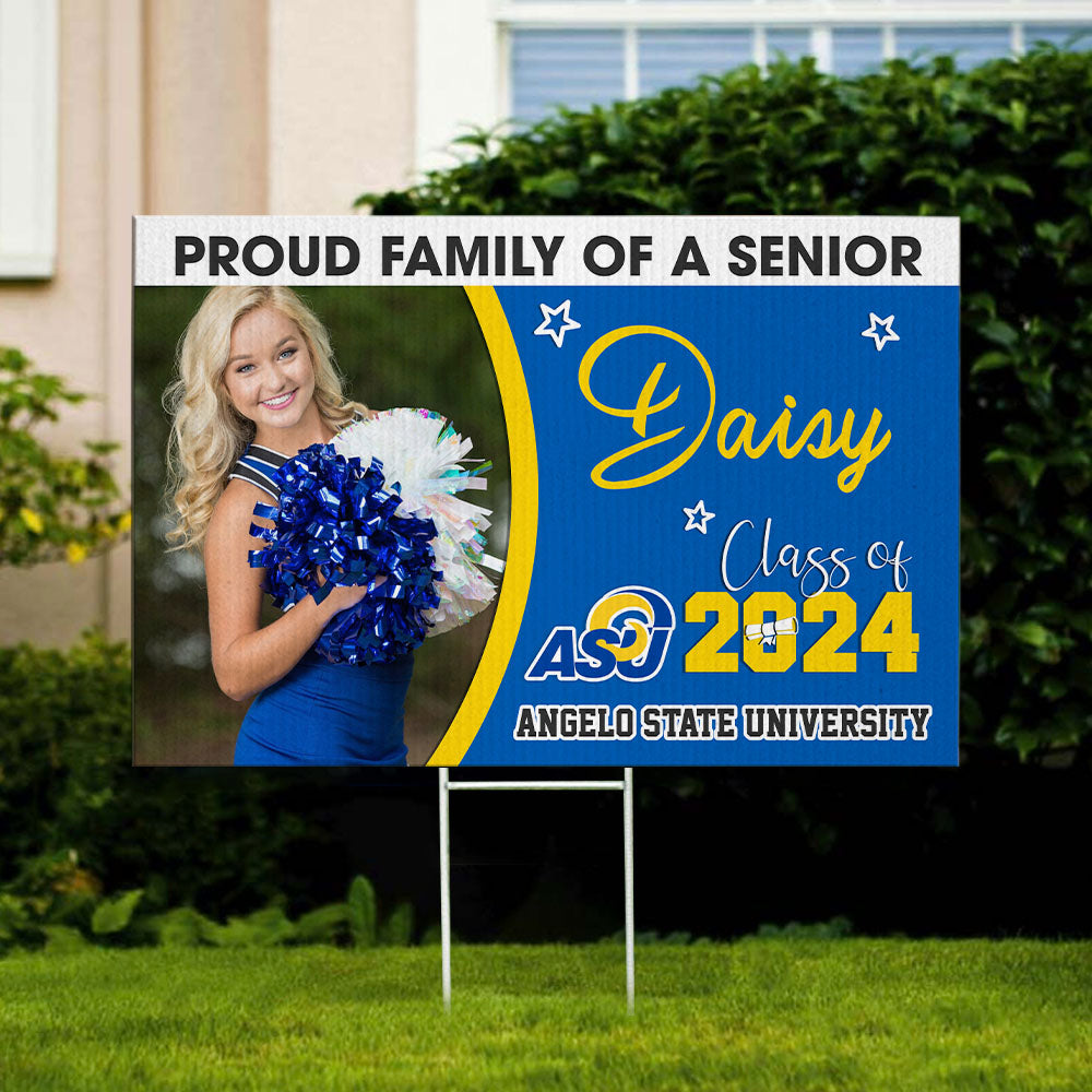 Custom Proud Family Of A Senior 2024 Photo Graduation Lawn Sign, Graduation Decorations AN