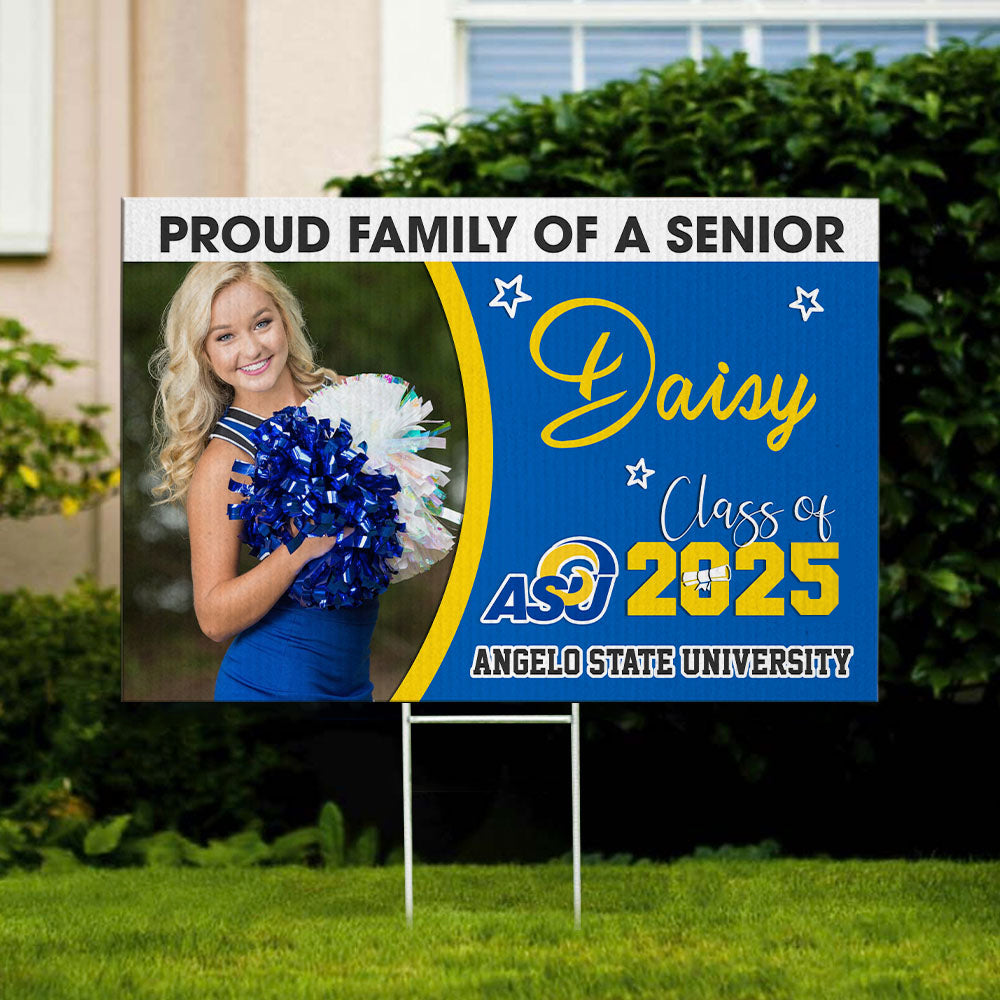 Custom Proud Family Of A Senior 2025 Photo Graduation Lawn Sign, Graduation Decorations