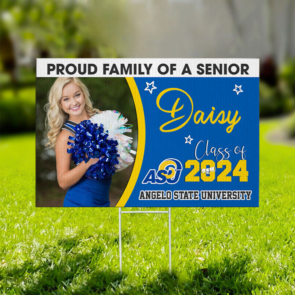 Custom Proud Family Of A Senior 2024 Photo Graduation Lawn Sign, Graduation Decorations AN