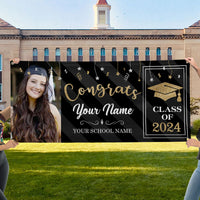 Thumbnail for Custom Graduation 2024 Banner with Glitter Photo - Graduation Gift