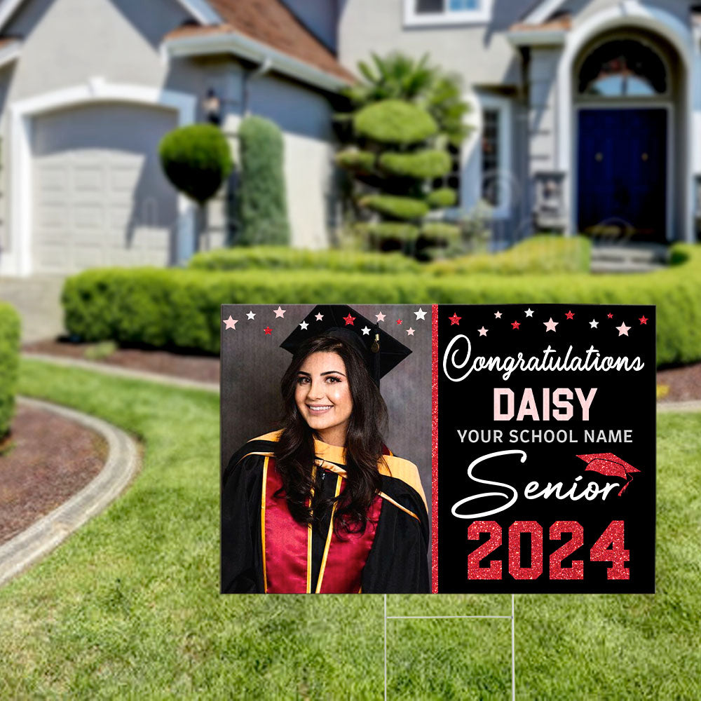 Personalized Photo Congratulations Senior 2024 Yard Sign With Stake, Graduation Decoration Gift AN