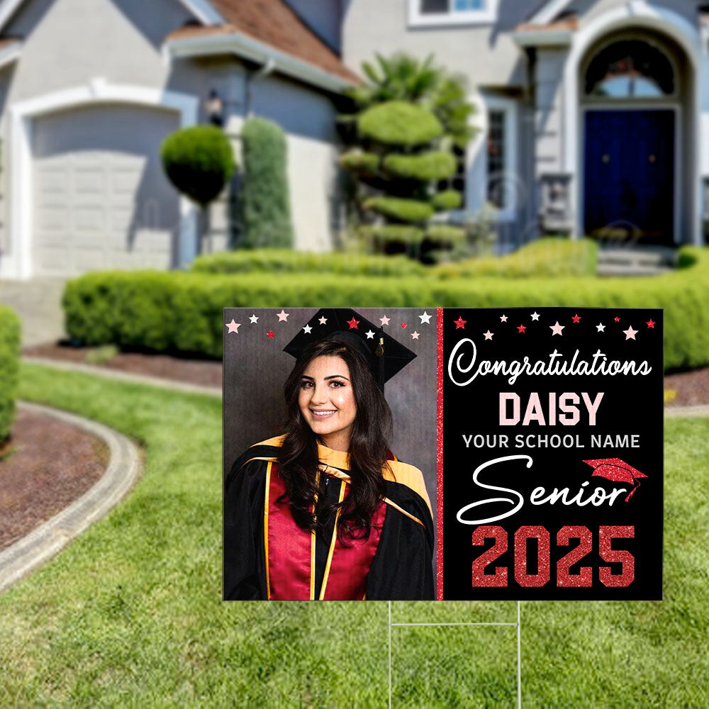 Personalized Photo Congratulations Senior 2025 Yard Sign With Stake, Graduation Decoration Gift