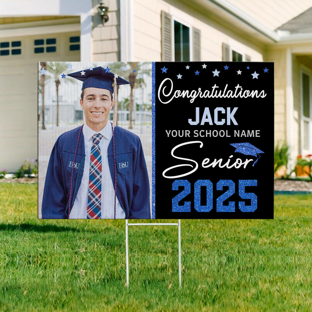 Personalized Photo Congratulations Senior 2025 Yard Sign With Stake, Graduation Decoration Gift