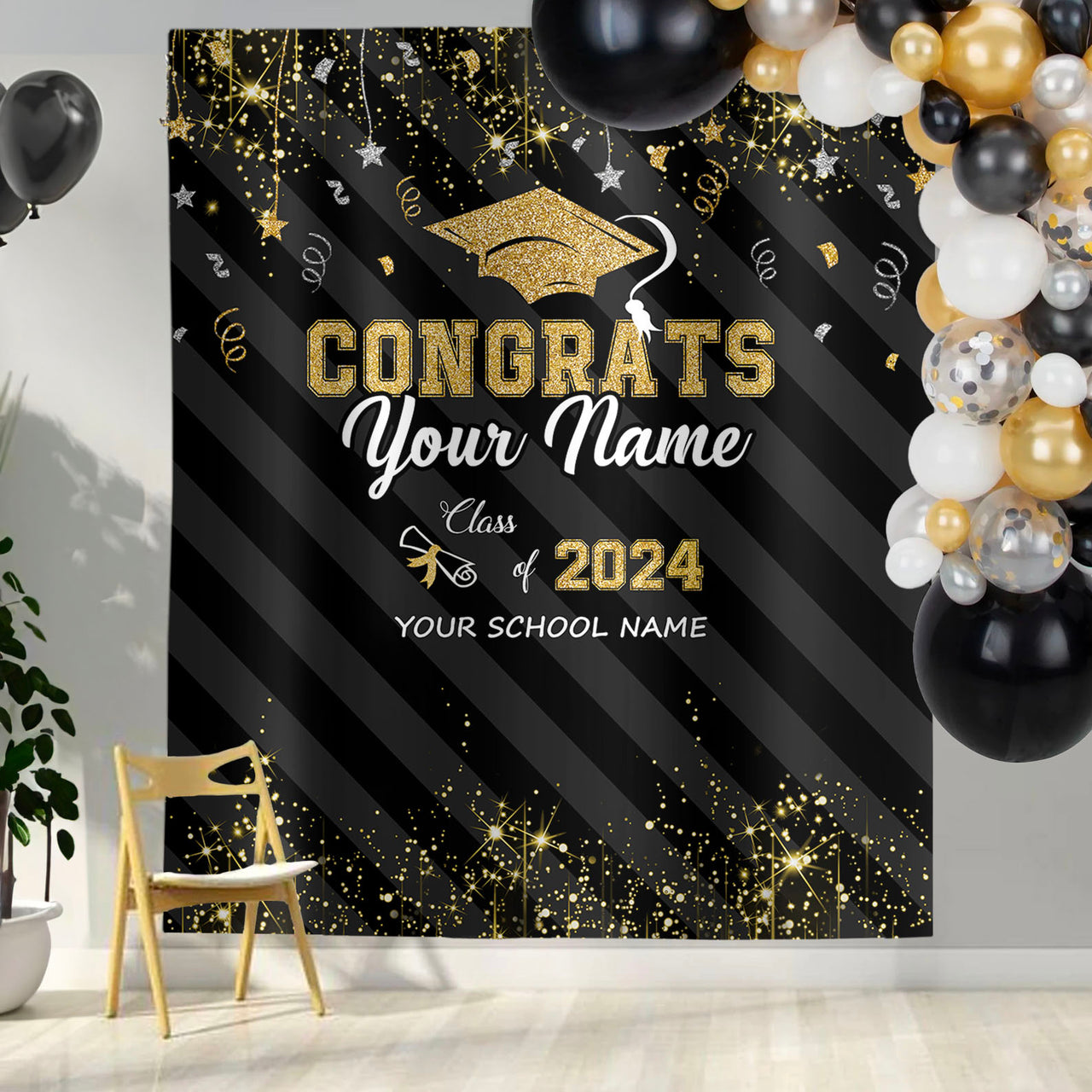 Custom Congrats Class Of 2024 Graduation Backdrop, Graduation Party Decorations