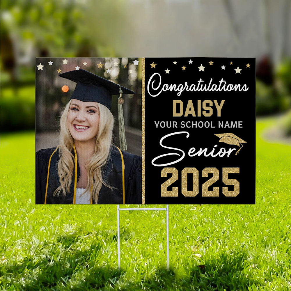 Personalized Photo Congratulations Senior 2025 Yard Sign With Stake, Graduation Decoration Gift