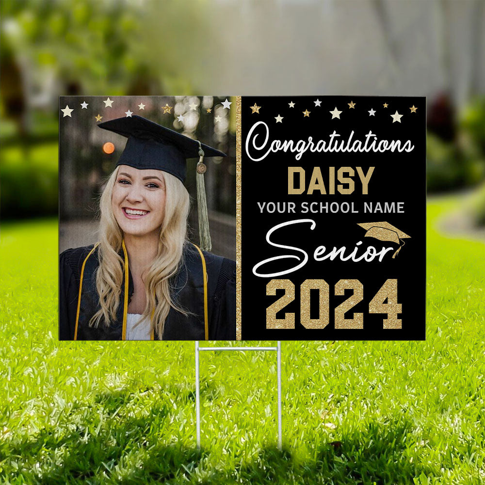 Personalized Photo Congratulations Senior 2024 Yard Sign With Stake, Graduation Decoration Gift AN