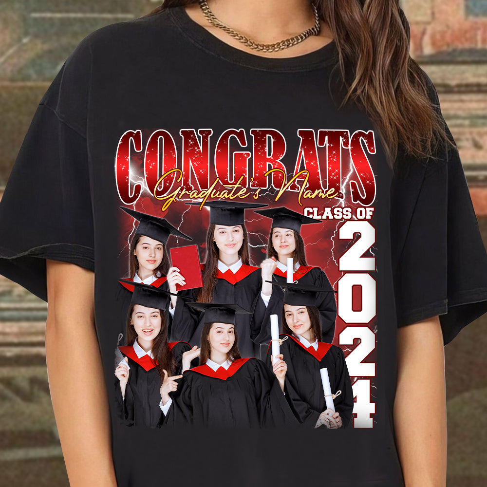 Personalized T-shirt - Gift For Graduates - Retro 90s Congrats Class of 2024 Keepsake Merchize