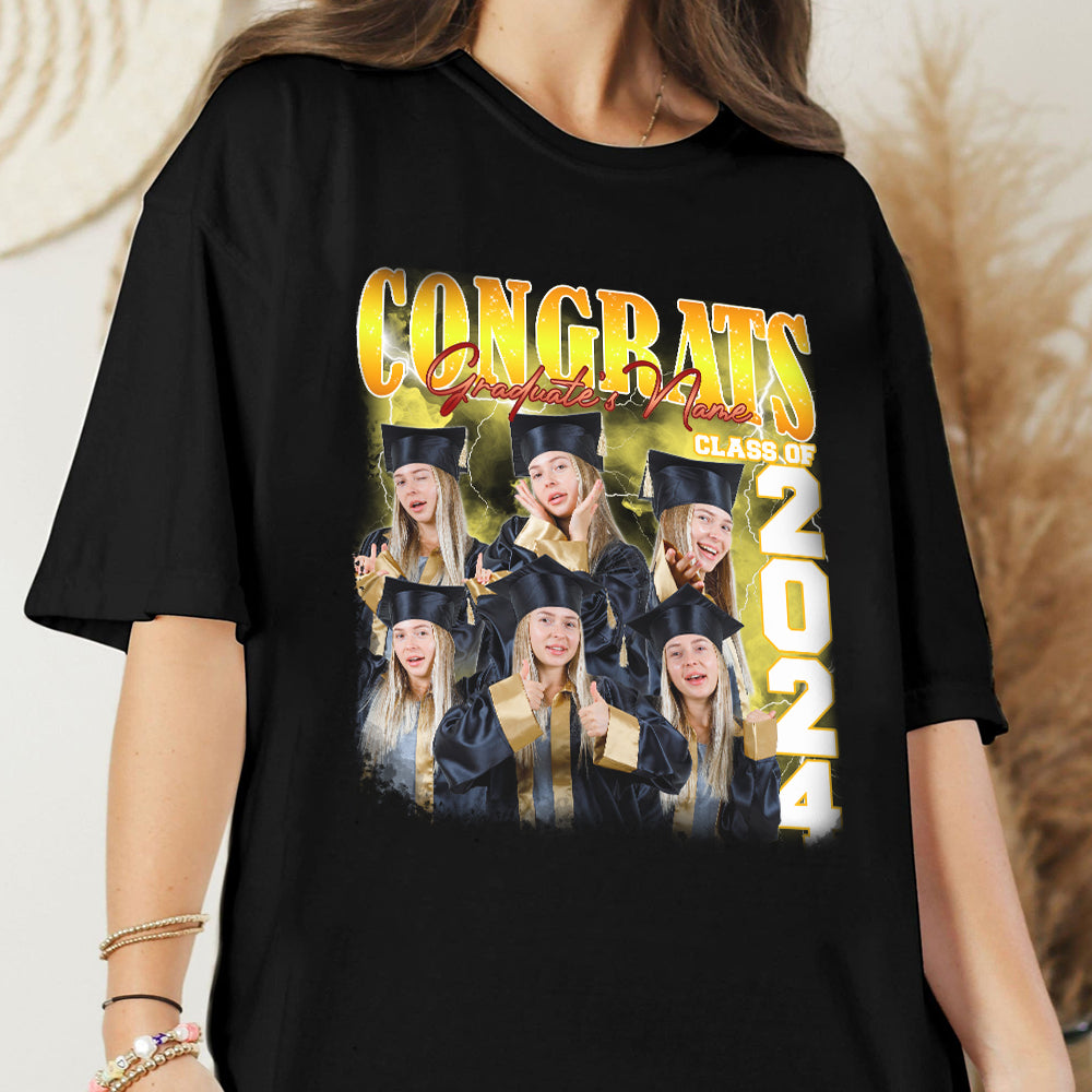 Personalized T-shirt - Gift For Graduates - Retro 90s Congrats Class of 2024 Keepsake Merchize