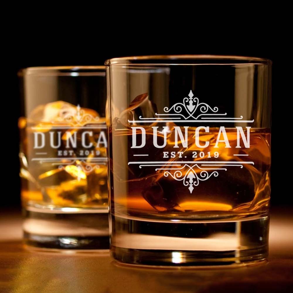 Personalized Etched Elegant Name Whiskey Glasses - Gifts For Father's Day FC