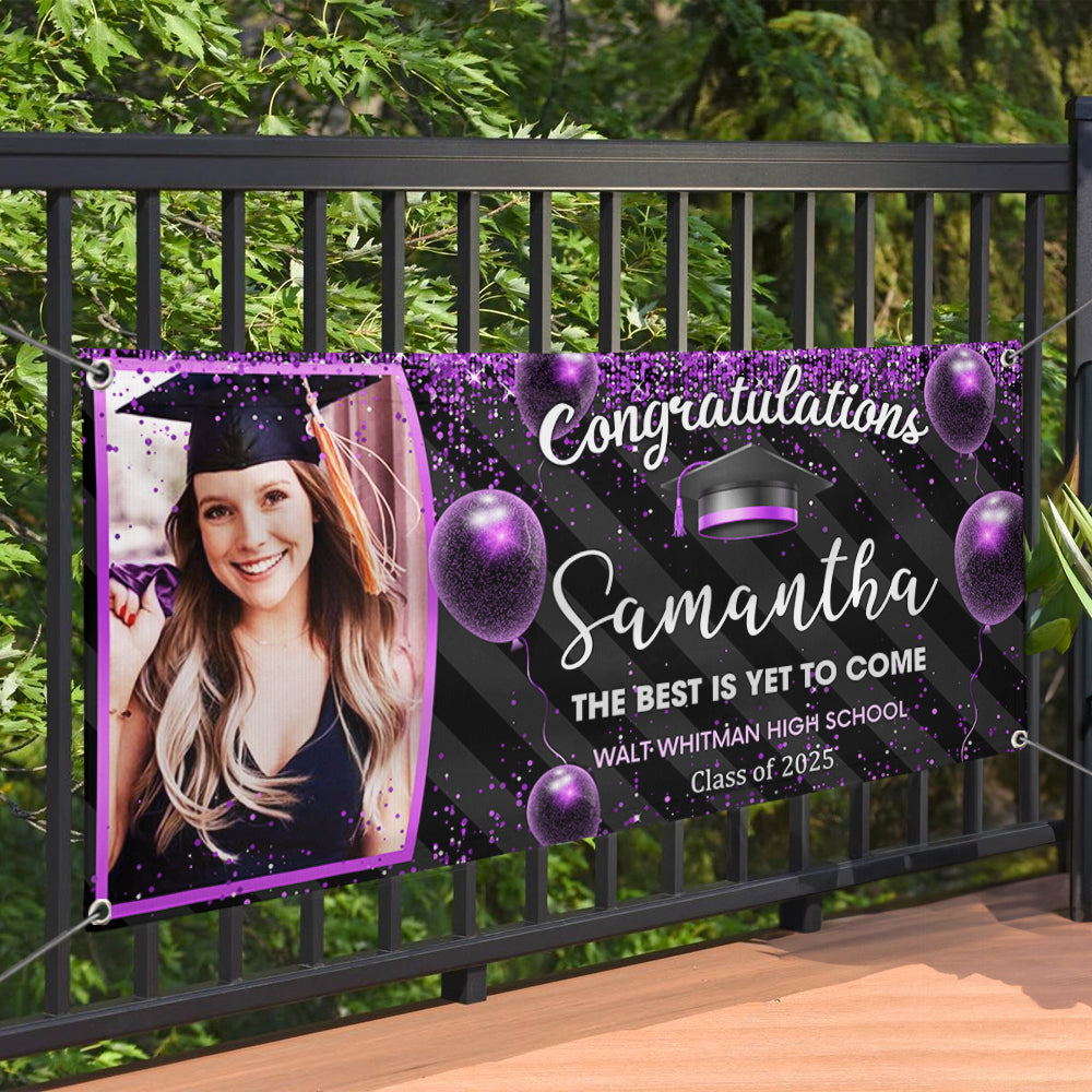 Custom Photo Congratulations Black & Gold Graduation Banner, Graduation Decorations FC